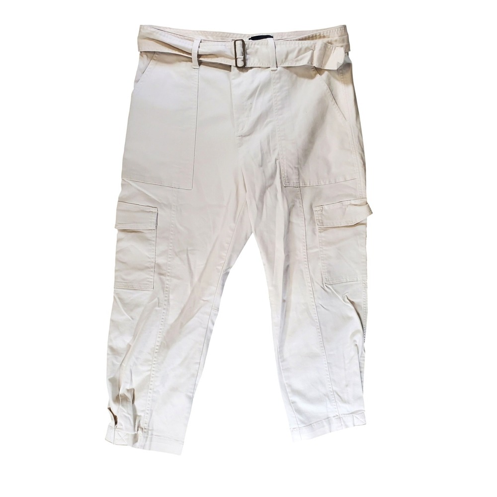 Banana Republic Womens Size 12 Belted Cargo Pants Cream High Rise Utility Crop